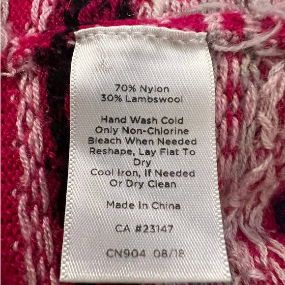 Talbots Fair Isle Cardigan Sweater Size L Pink Multicolor Nylon Lambswool Blend - Picture 5 of 5